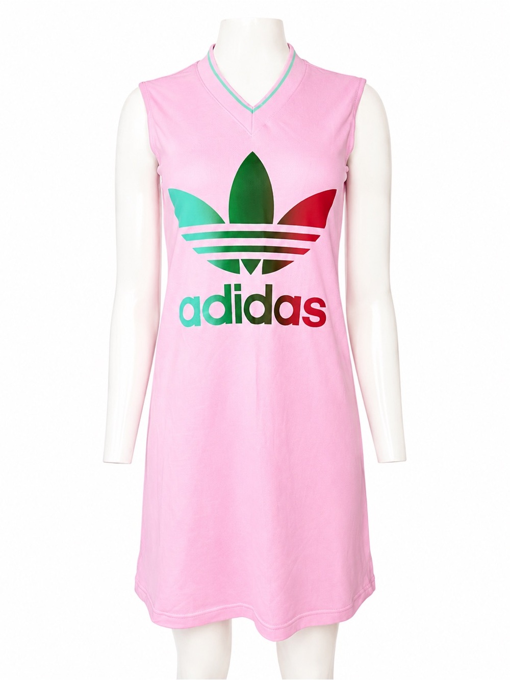 adidas Originals Pink Sleeveless Trefoil Logo Shift Dress with Gradient Logo